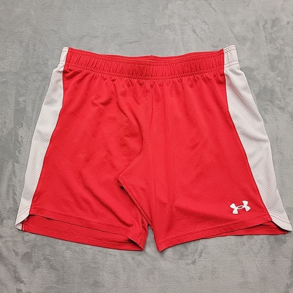 Under Armour Shorts Boys YXL Red Heatgear Athletic Gym Basketball Activewear
